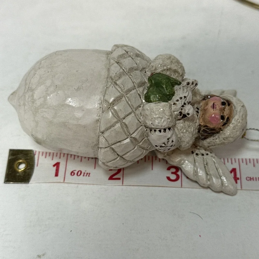 Vintage Pam Schifferl Acorn Angel White Signed Ornament For‎ Midwest With Dove